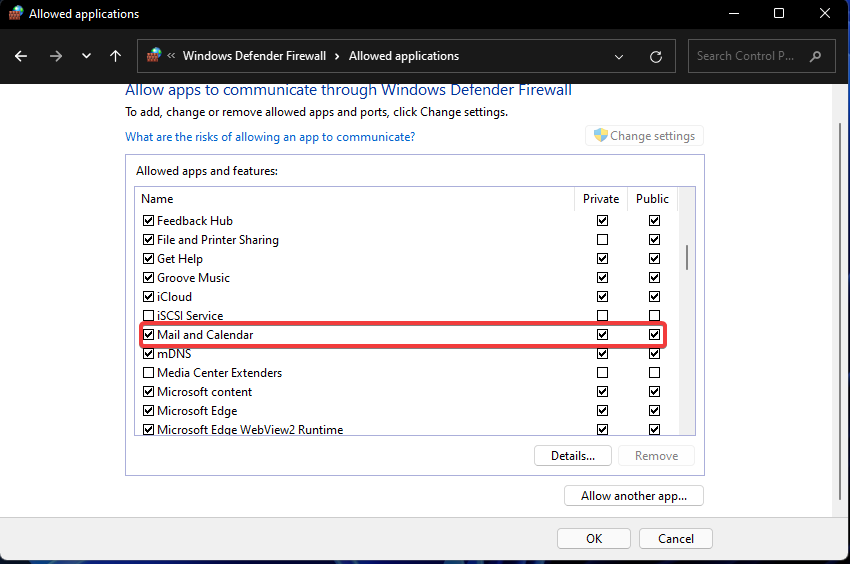 mail-and-calendar-firewall-settings