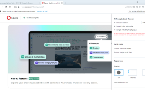opera 浏览器更新集成了 ai prompts 和 chatgpt
