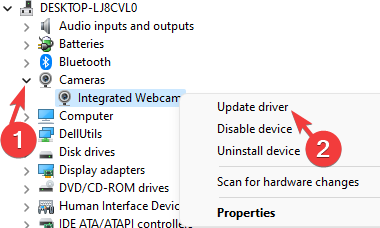 devie-manager-cameras-integrated-webcam-right-click-update-driver